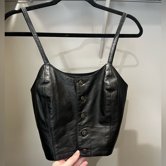 Black Leather button down crop top - Picture 1 of 4